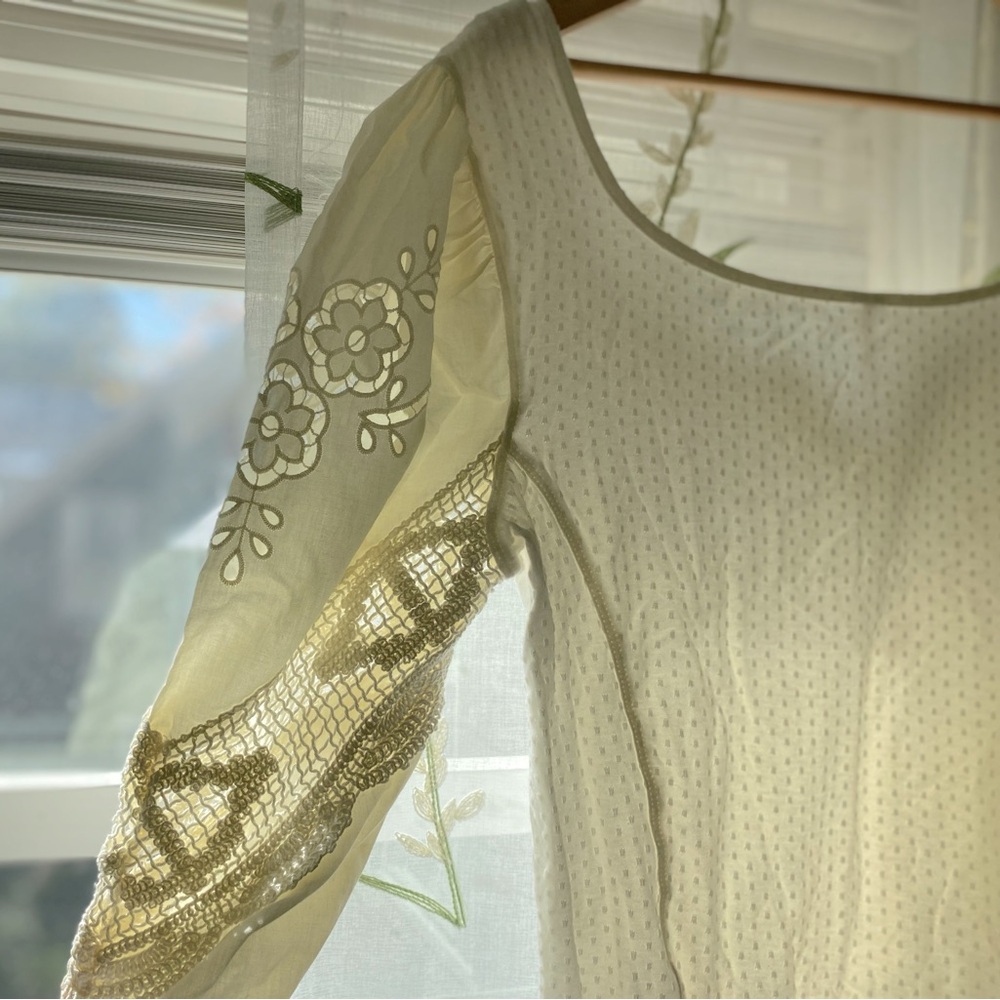 Free People Cream Eyelet Crochet Peasant Top - Picture 4 of 5